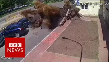 Dramatic Ukraine water pipe explosion captured on CCTV – BBC News